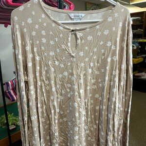 Liz Claiborne Beige Cream Floral Long Sleeve Top